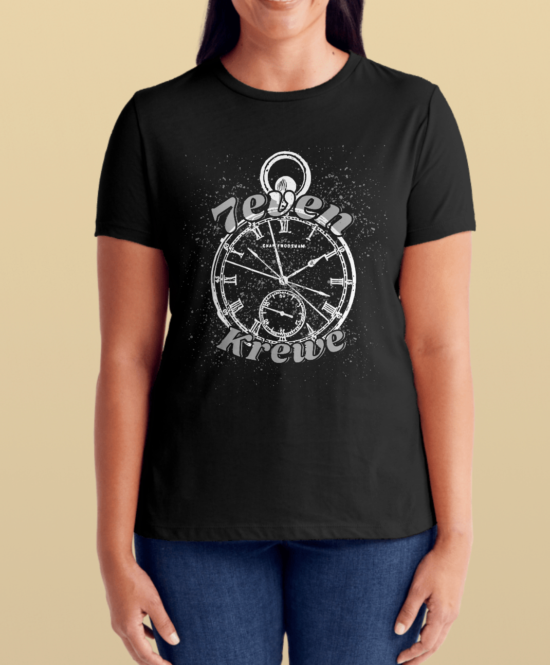 "The time is 7even" Krewe Tee w/speckle effects